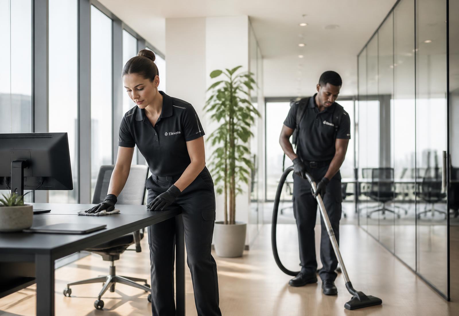 Evarion cleaning operatives working in a modern London office
